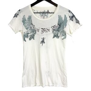 Aqua VI Womens Y2K Graphic Cross Wings TShirt White - M